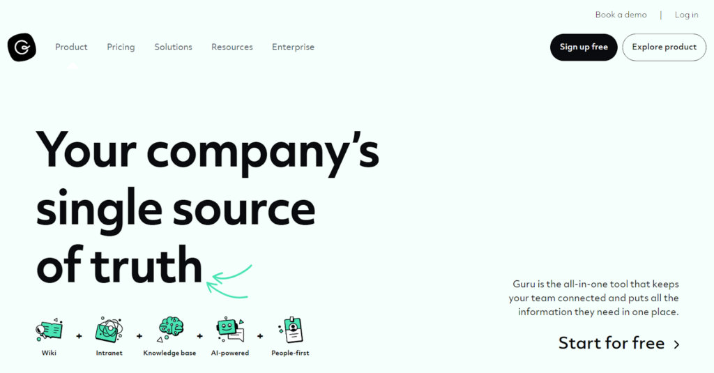 Aci piesaistošs Guru zināšanu bāzes ekrāns