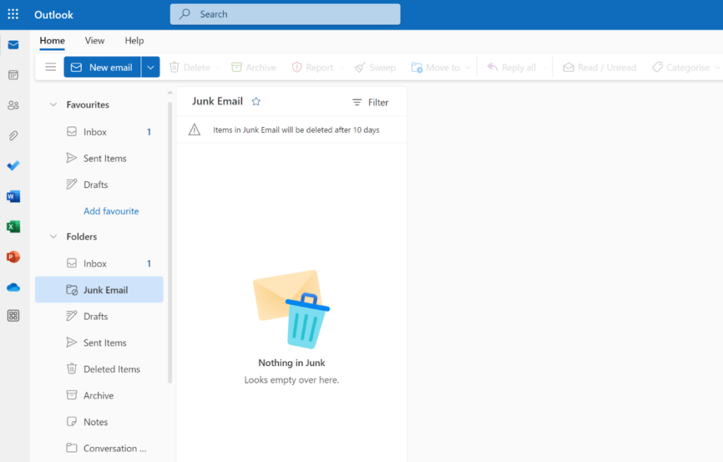 Microsoft365 - "nevēlama e-pasta" mape