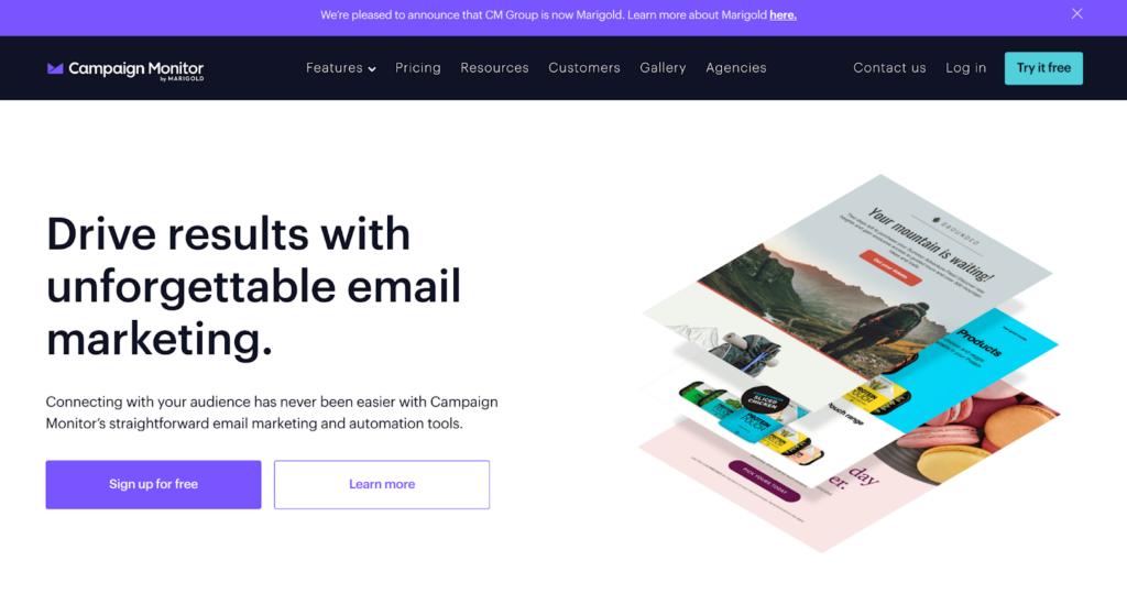 Campaign Monitor sākumlapa, efektīva e-pasta pārvaldības un mārketinga sistēma