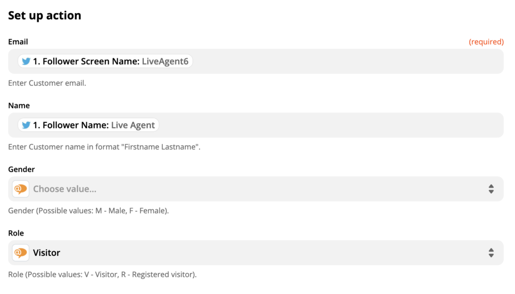 LiveAgent darbības iestatīšana twitter integrācijai Zapier