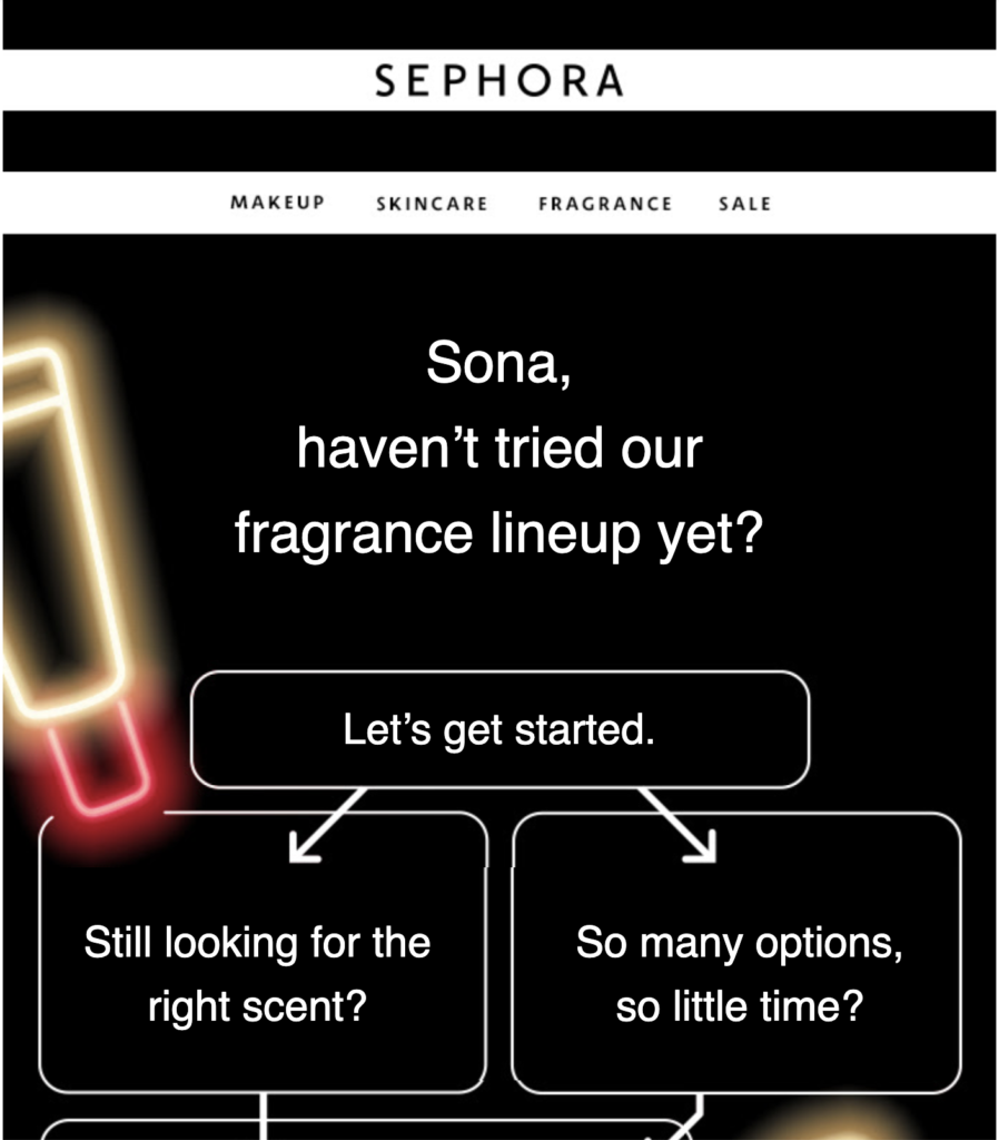 Sephora klientu atgūšanas e-pasts