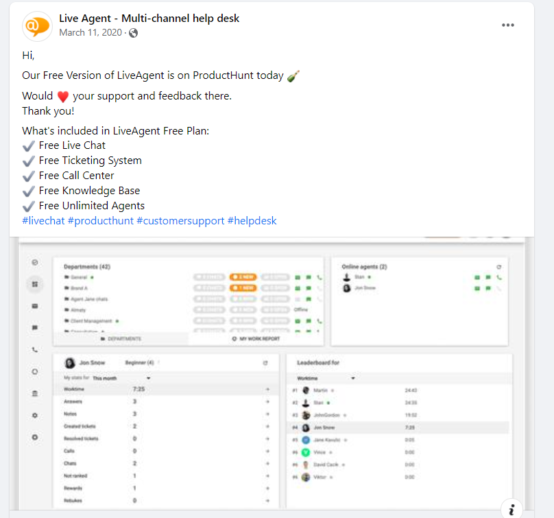 LiveAgent reklāmas piemērs