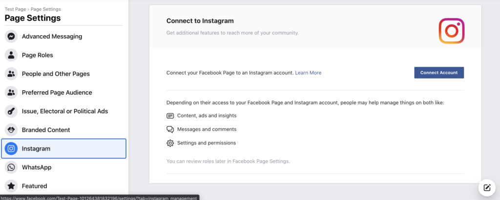 Instagram iestatījumi vietnē Facebook, pievieno Instagram lapu jūsu Facebook lapai