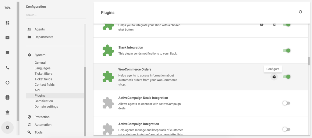 Woocommerce pasūtījumu spraudnis LiveAgent konfigurācijas panelī