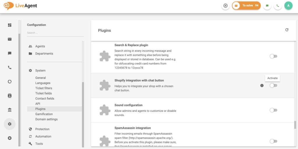 Shopify integrācija ar tērzēšanas pogu LiveAgent spraudņu sarakstā