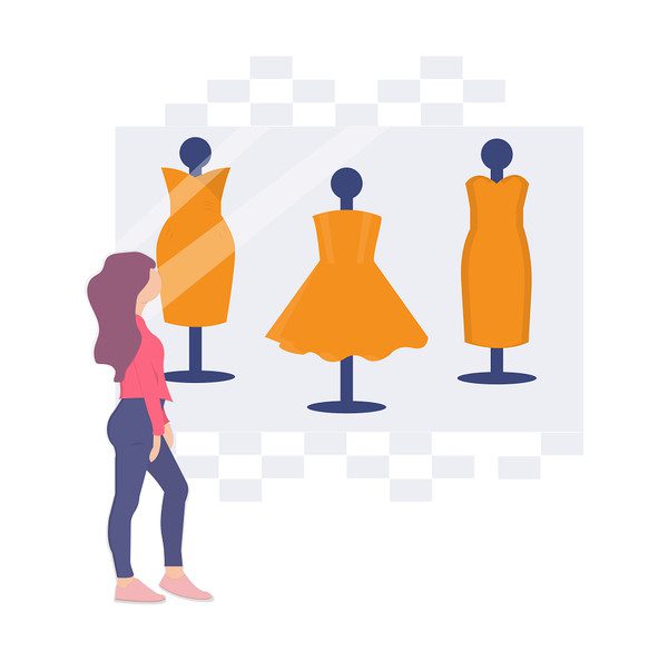 woman-looking-at fashion window-illustration