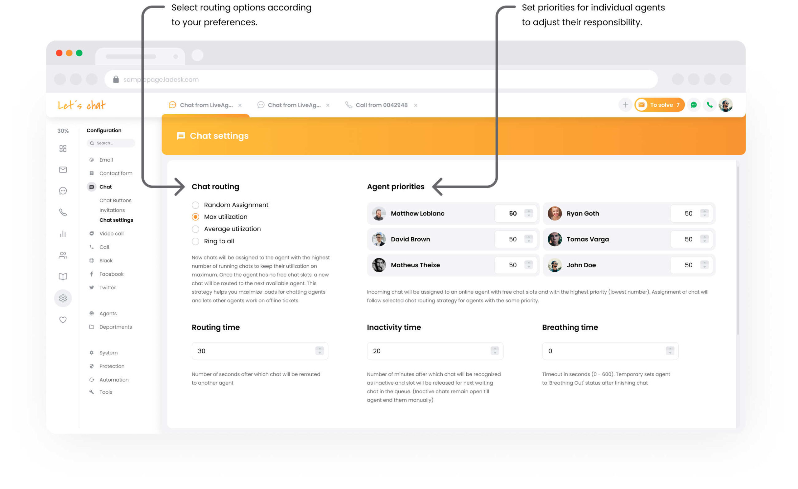 LiveAgent tiešsaistes čata programmatūras iestatījumi