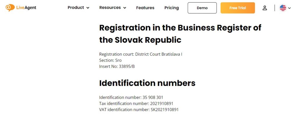 LiveAgent - uzņēmuma reģistrācija