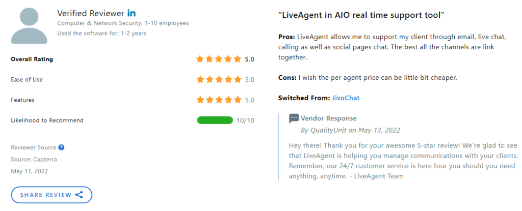 LiveAgent apskats Capterra