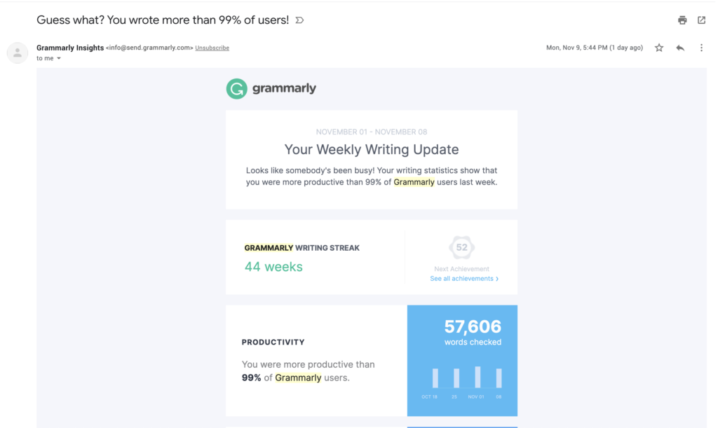 Grammarly kopsavilkumu e-pasts