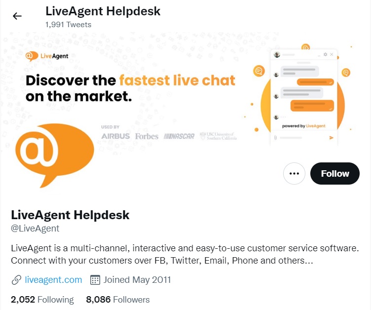 LiveAgent Twitter mājaslapa