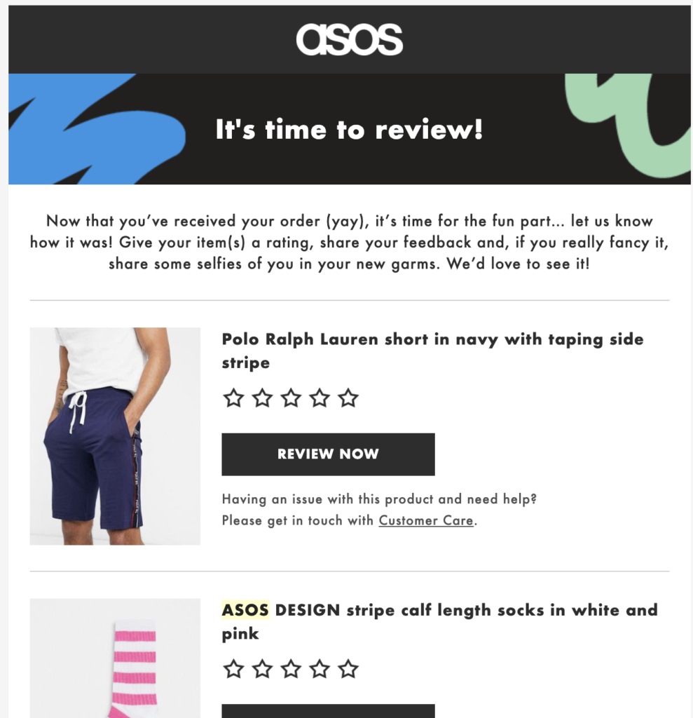 ASOS pēcpārdošanas e-pasta sagatave