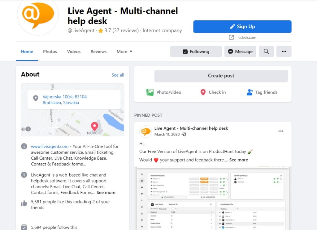 LiveAgent - Facebook mājaslapa