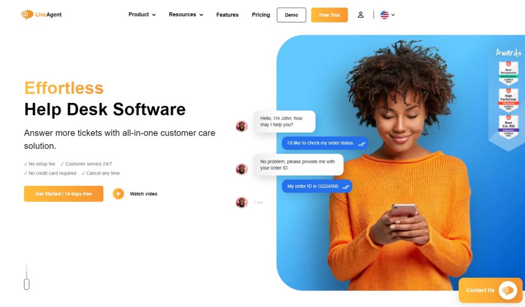 LiveAgent pieteikumu apstrādes programmatūras sākumlapa