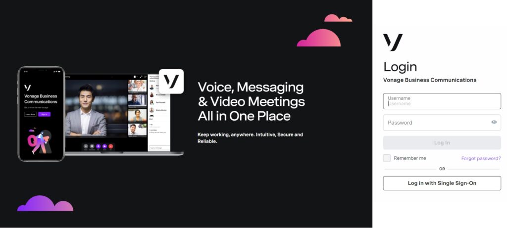 Vonage business communications sākumlapa