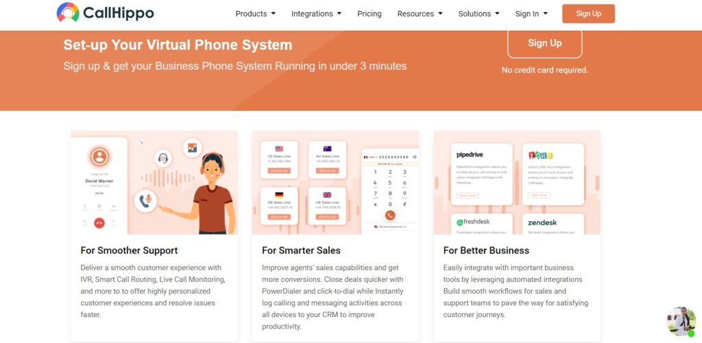 CallHippo sākumlapa