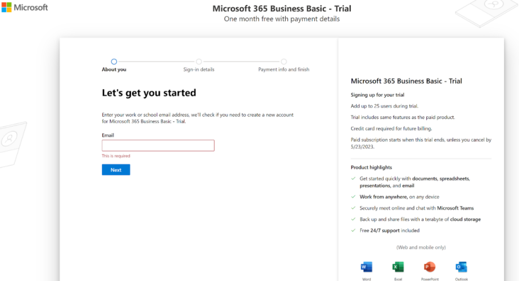 Microsoft365 - reģistrācijas process