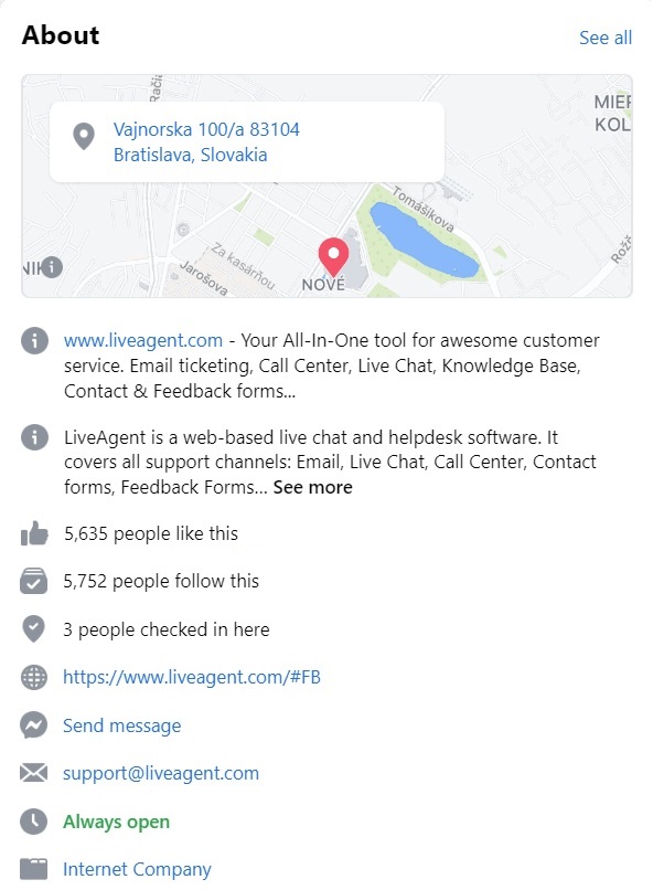LiveAgent apraksts par sevi Facebook