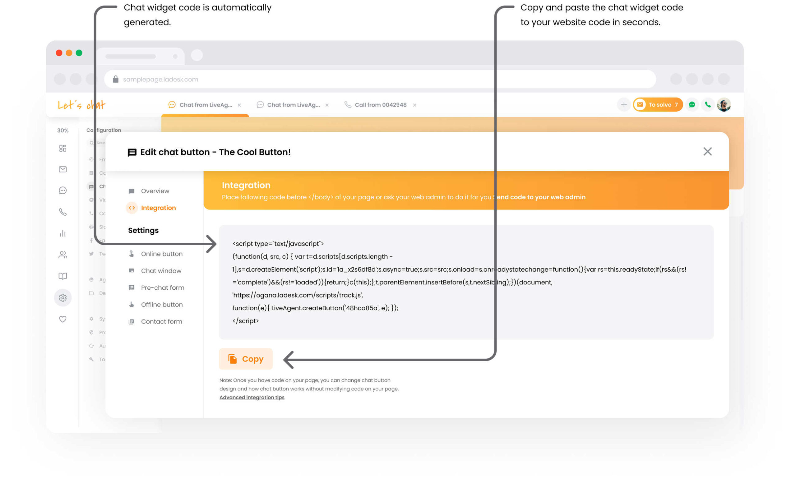 LiveAgent mājaslapa čata programmatūras integrācija