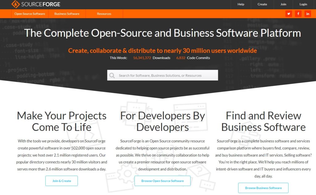 SourceForge mājaslapa