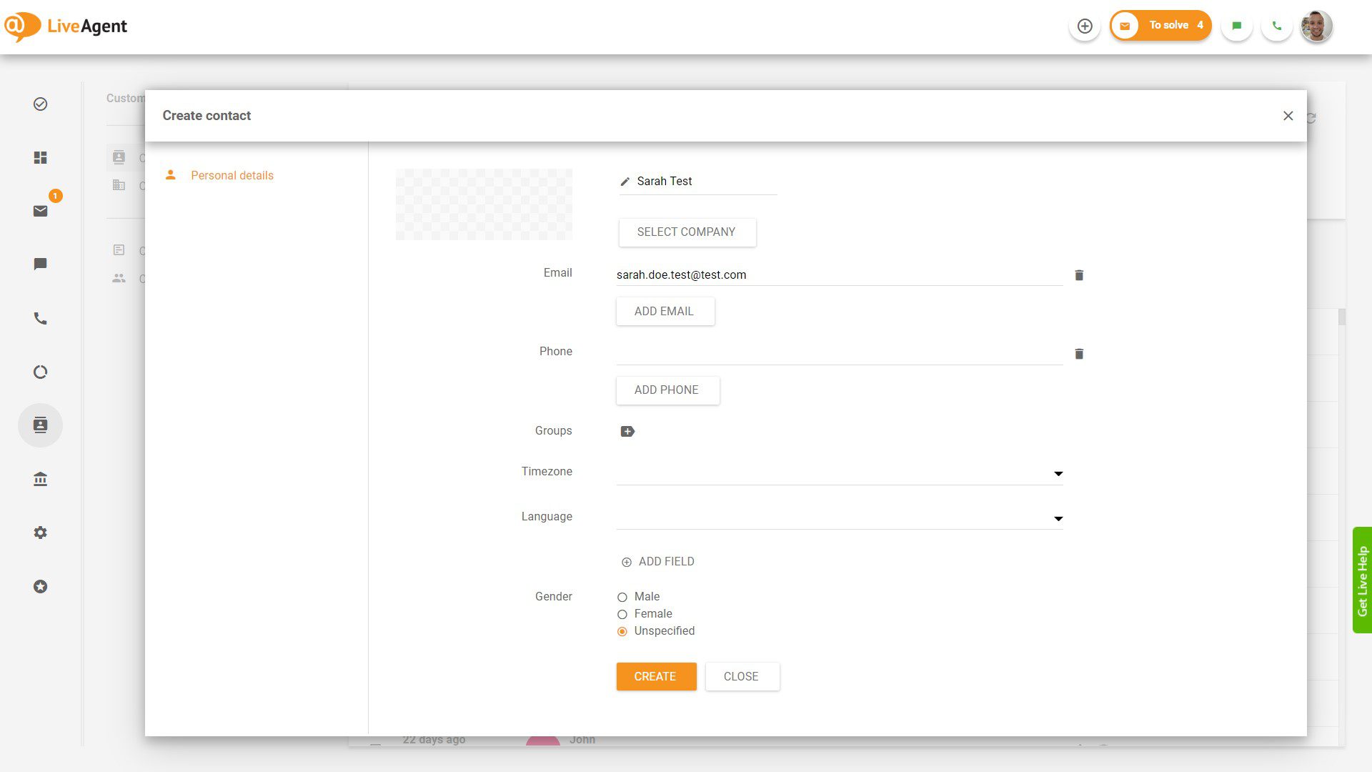 Bezmaksas palīdzības dienesta sistēma - LiveAgent - izveidot kontaktu