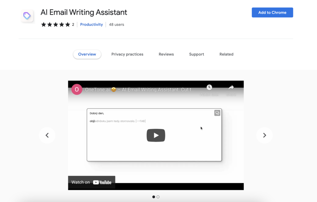 Attēls, kurā Google Chrome tīmekļa veikalā redzams Onetone paplašinājums