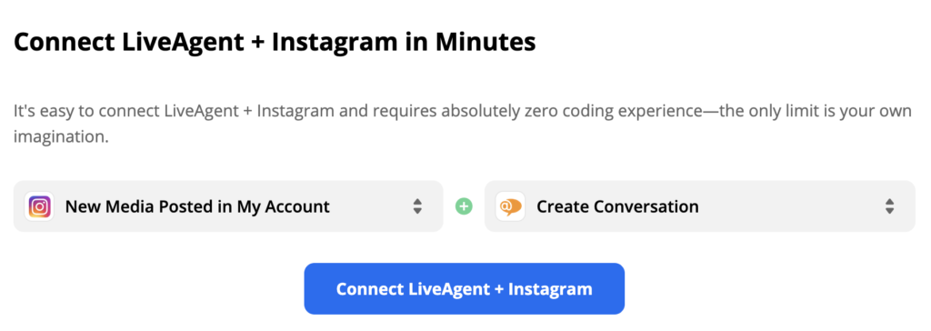 Izvēlētais Instagram trigeris un LiveAgent darbība
