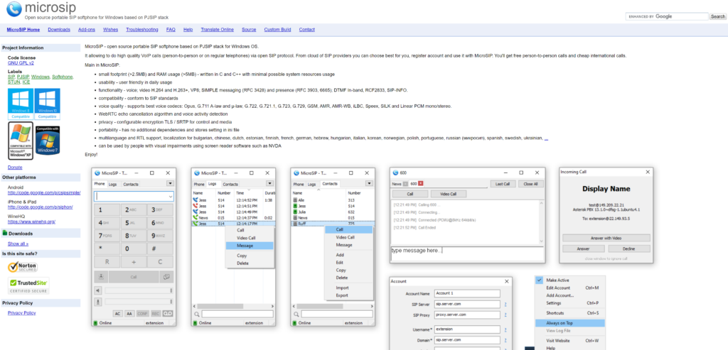 Attēls, kas parāda MicroSIP mājaslapu
