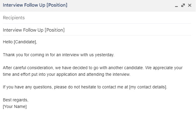 Pretendenta noraidīšanas e-pasta sagatave
