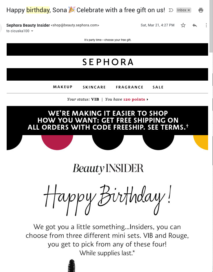 Sephora lojalitātes e-pasta sagatave