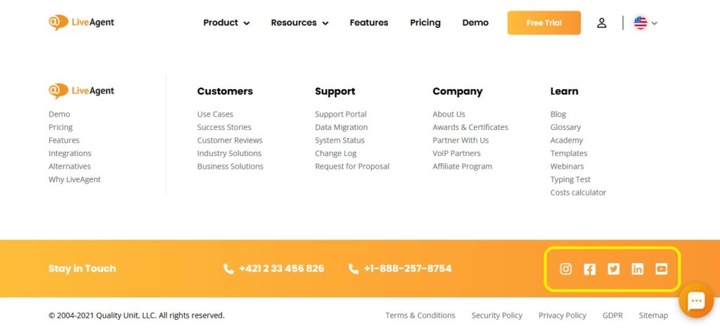 Sociālo ikonu piemērs - LiveAgent