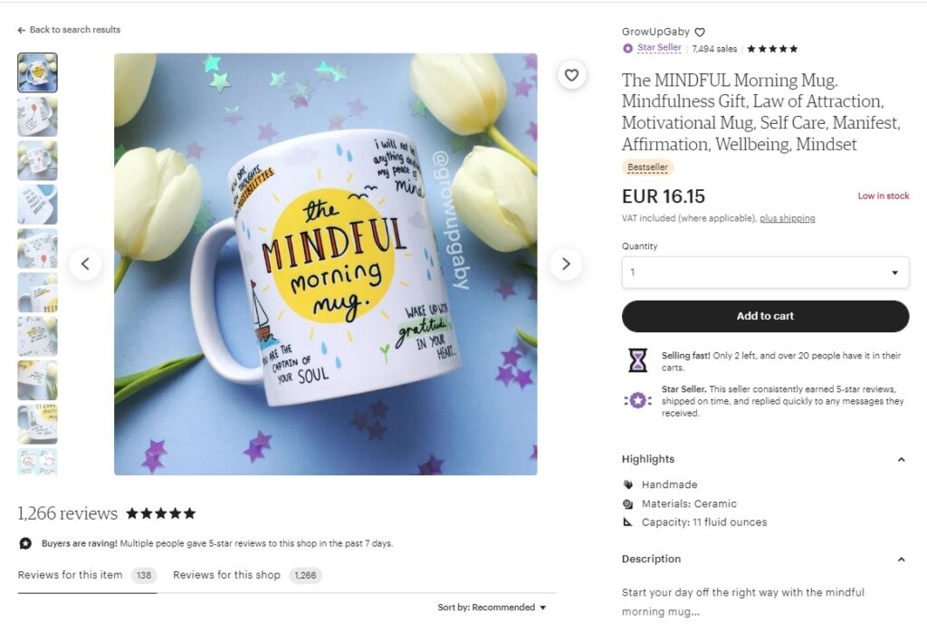 Etsy produkta sludinājuma piemērs