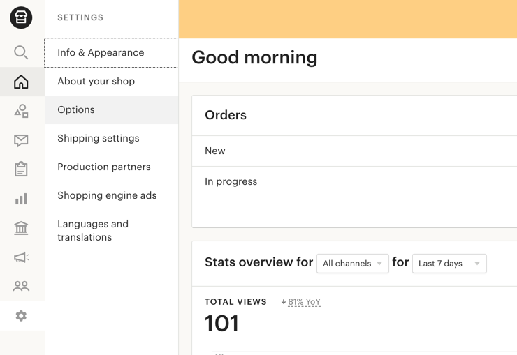 Etsy Veikala Pārvaldnieka informācijas panelis