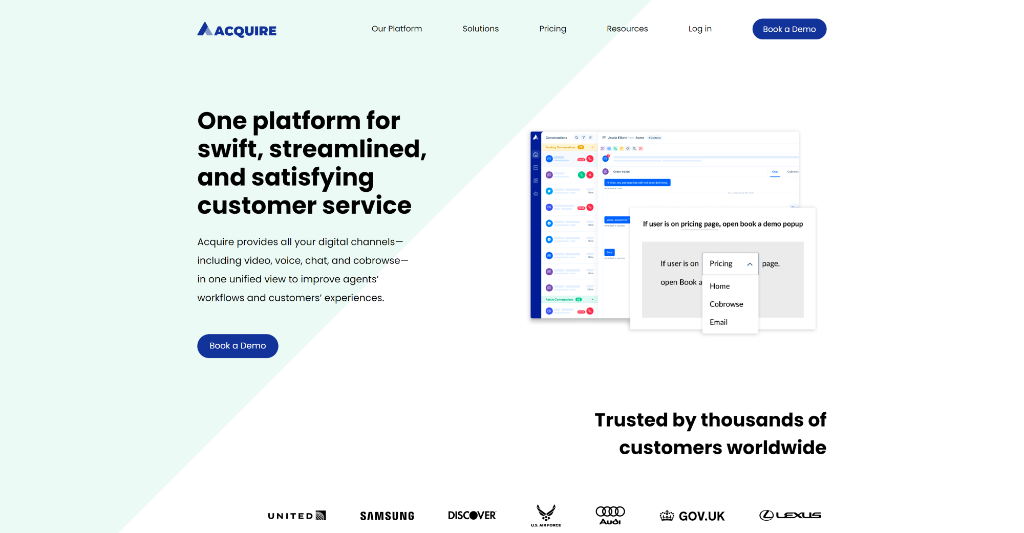 Acquire Tiešsaistes Čata programmatūras mājaslapa