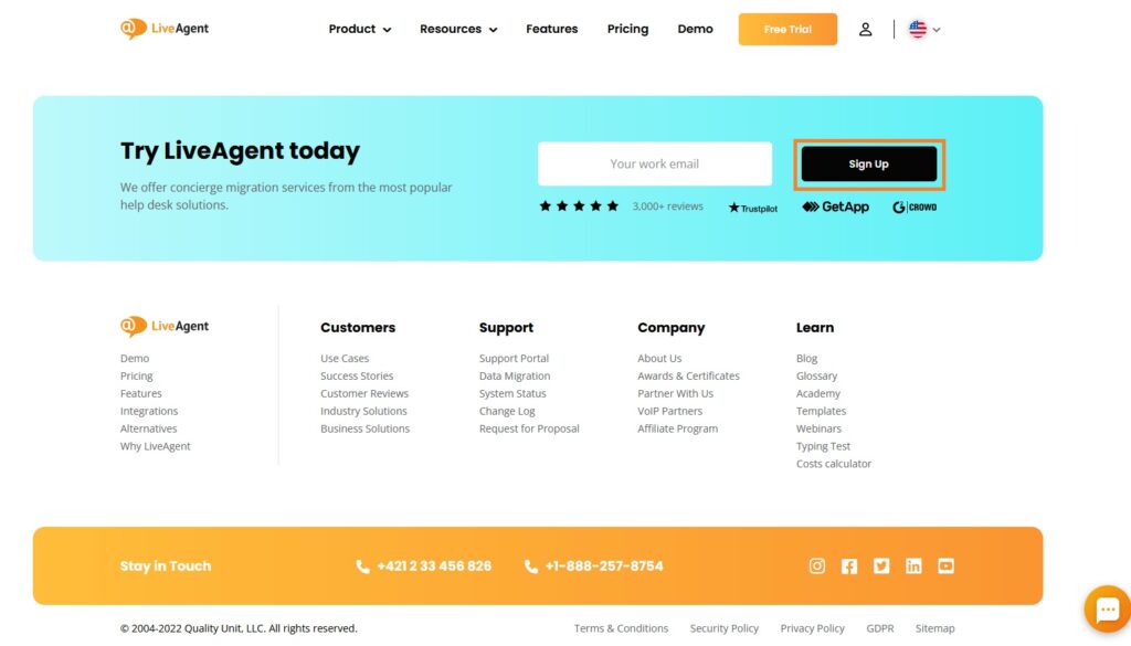 LiveAgent reģistrēšanās iespēja