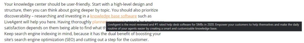 Iekšējā saite LiveAgent rakstā