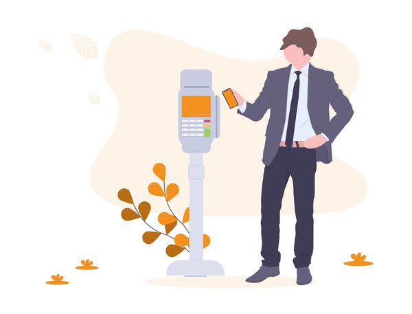 retail-man scanning phone-illustration