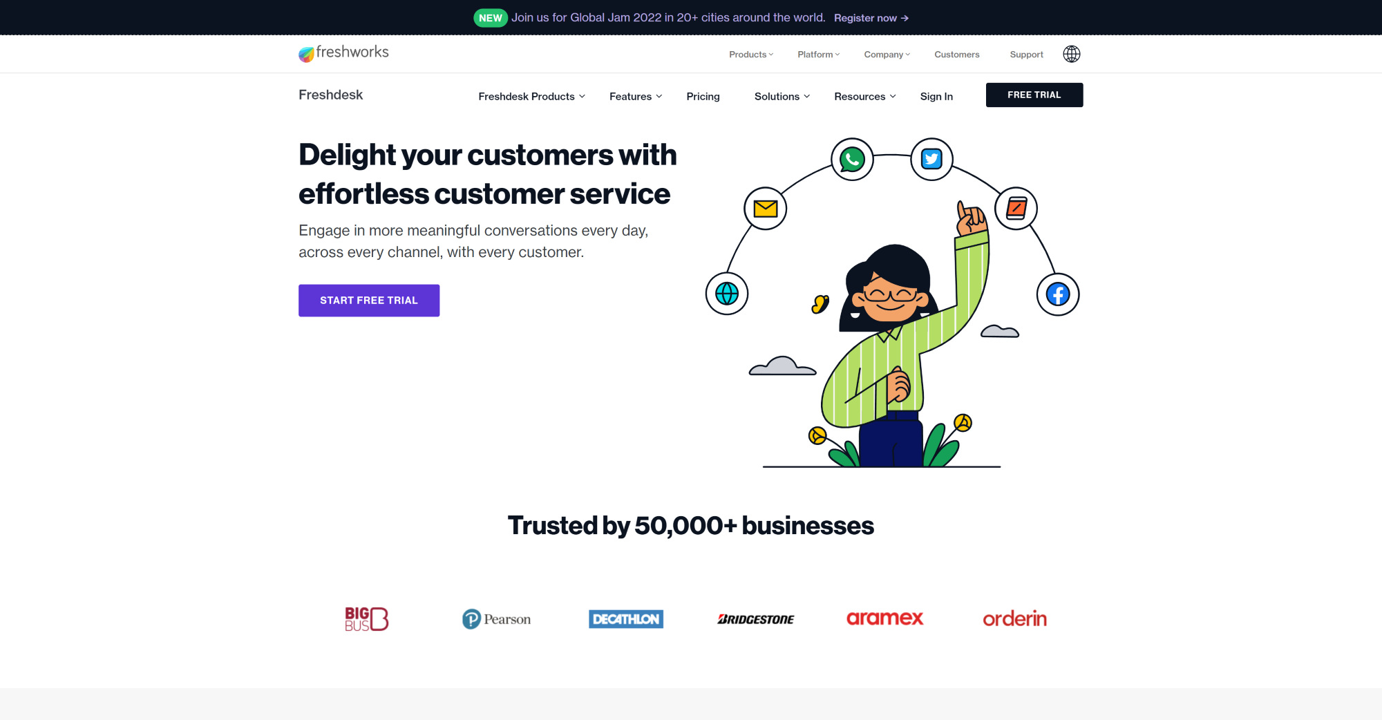 Freshdesk Tiešsaistes Čata programmatūras mājaslapa