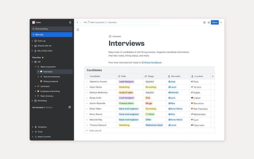 Zināšanu bāzes piemērs, kas izmanto Slite