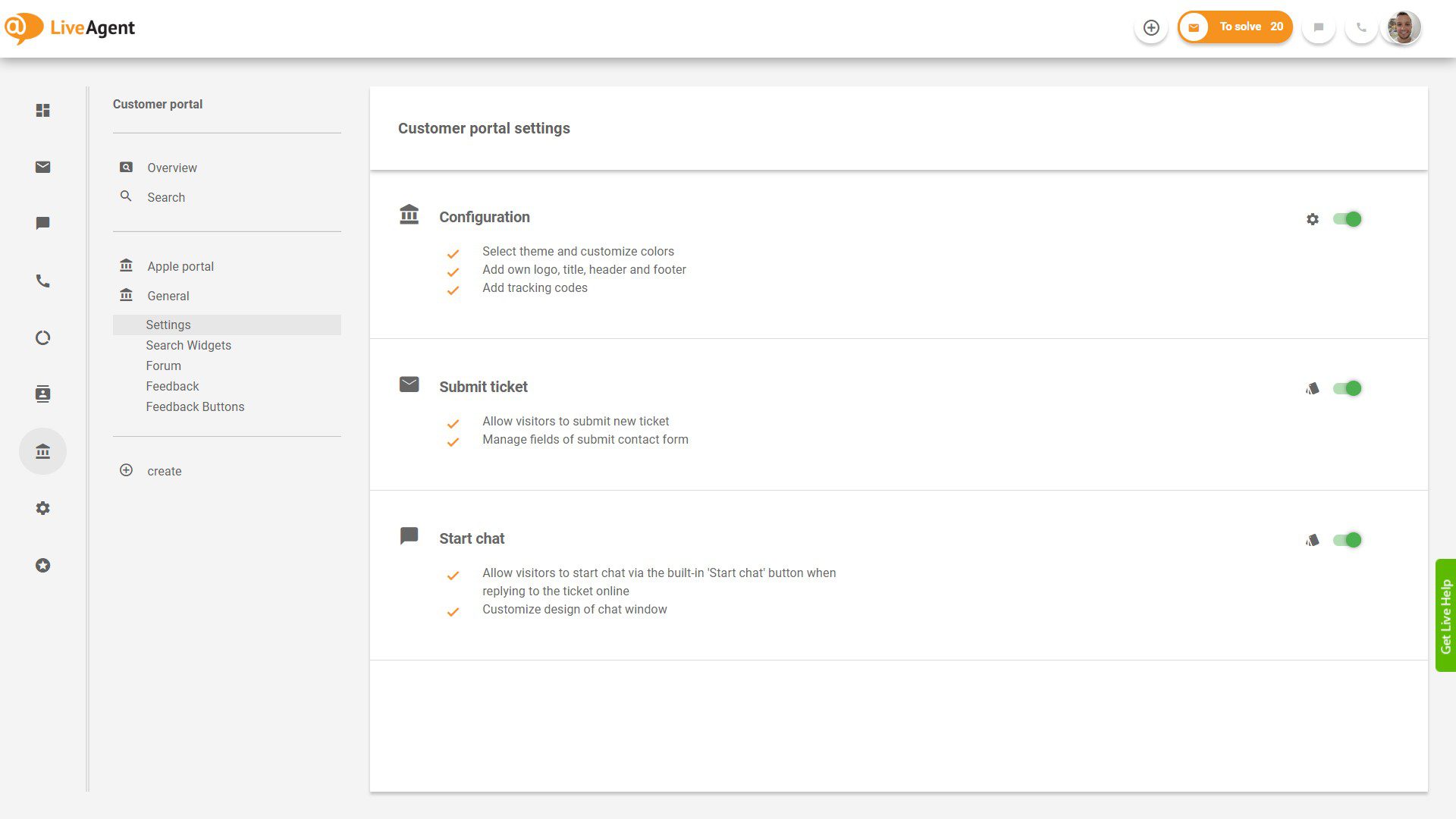 LiveAgent Pieteikumu Pārskats lietotnes iekšienē