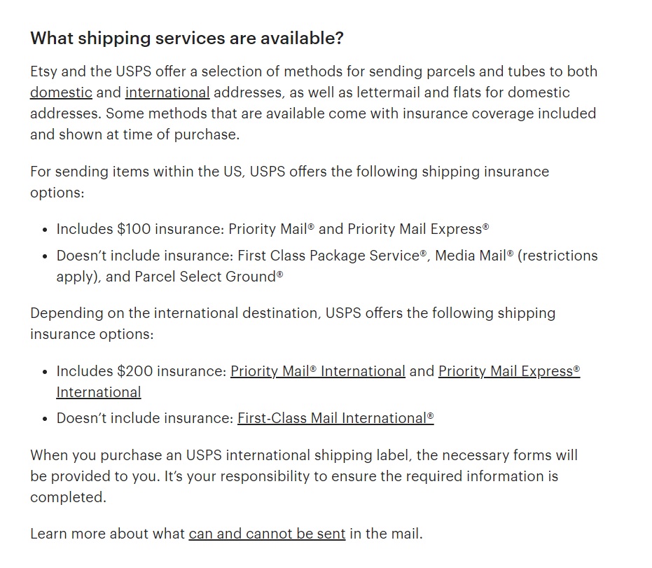 Etsy pieejamie piegādes pakalpojumi