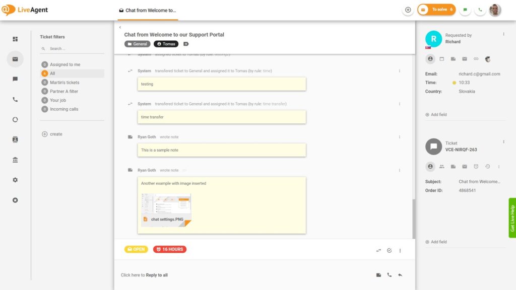 Personiskas piezīmes LiveAgent