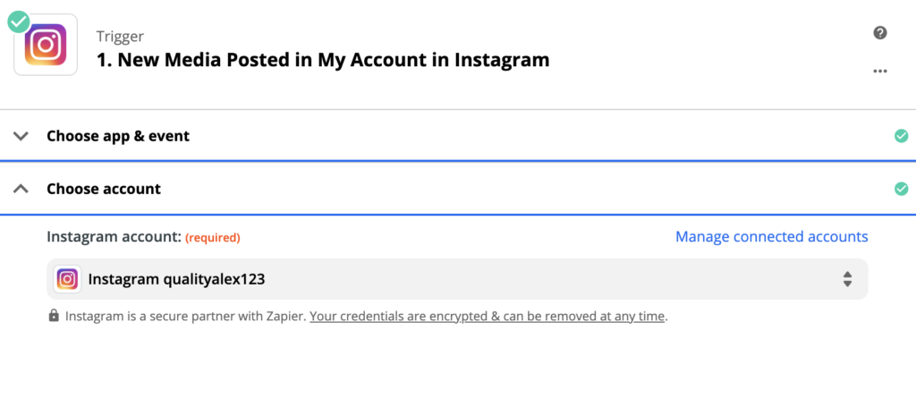 Instagram trigera iestatīšana integrācijas procesā