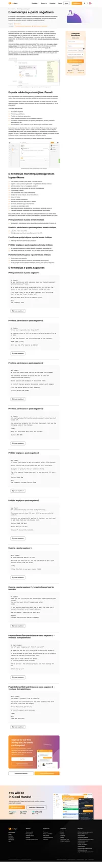 Saistošas e-komercijas e-pastu sagataves visiem gadījumiem, tostarp iepriekšējai pārdošanai, piepārdošanai, šķērspārdošanai, kuponiem, pamestiem groziem un citiem.